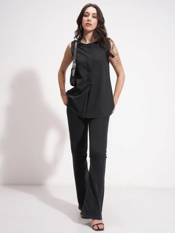 Tokyo Talkies Women Black Solid A-Line Top