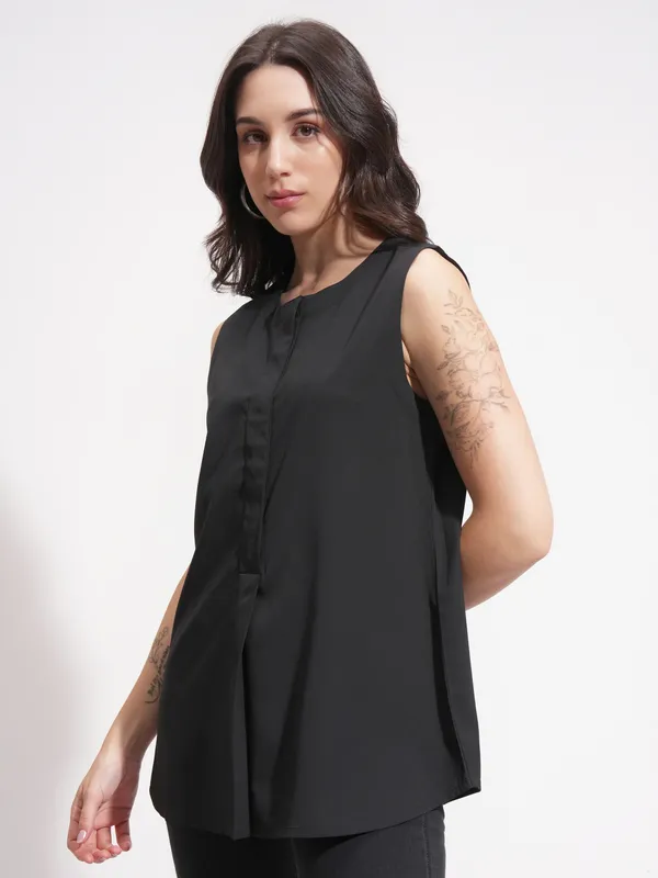 Tokyo Talkies Women Black Solid A-Line Top