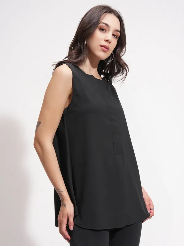 Tokyo Talkies Women Black Solid A-Line Top
