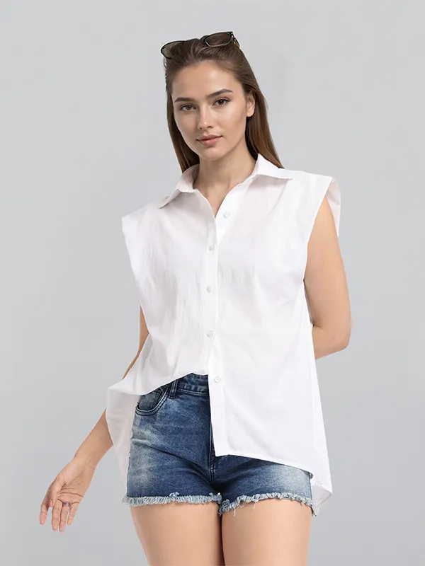 Chic By Tokyo Talkies Women White Solid Regular Top