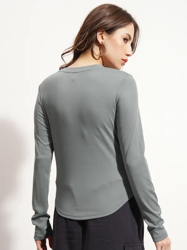 Tokyo Talkies Women Grey Solid Regular Top