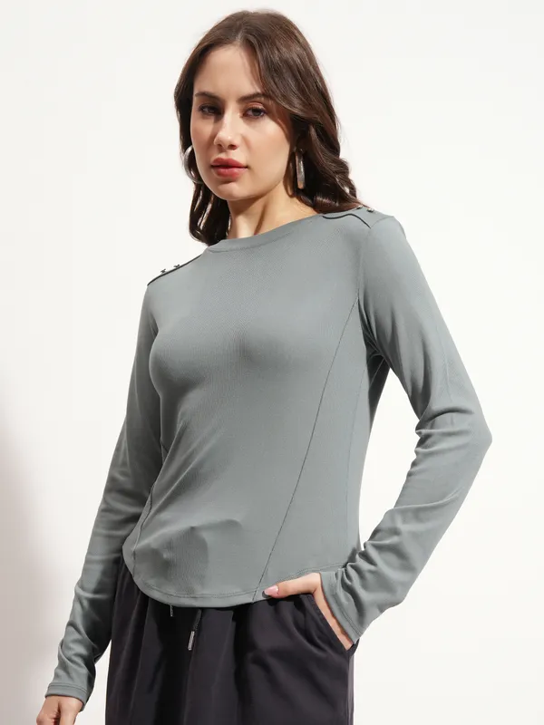 Tokyo Talkies Women Grey Solid Regular Top