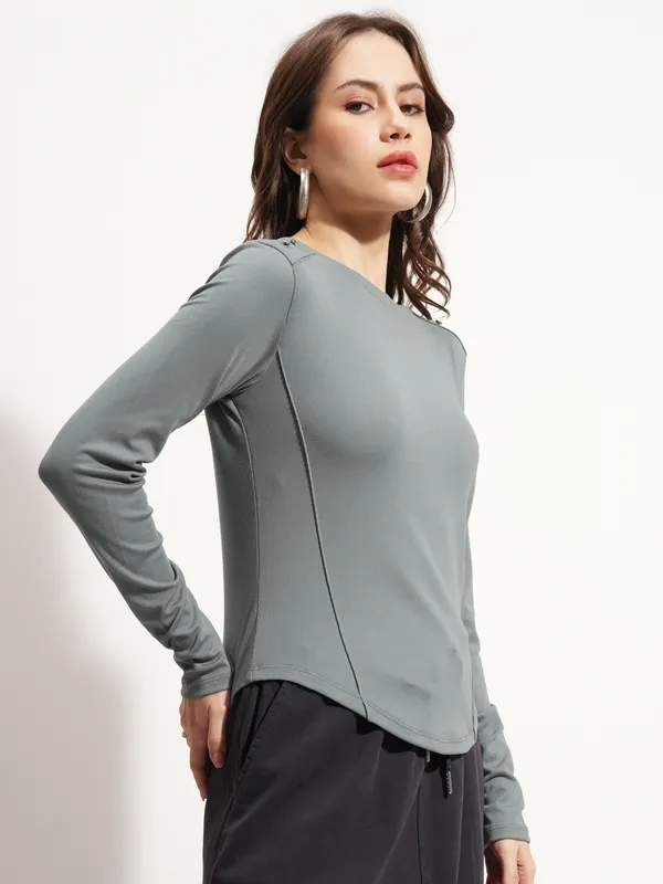 Tokyo Talkies Women Grey Solid Regular Top