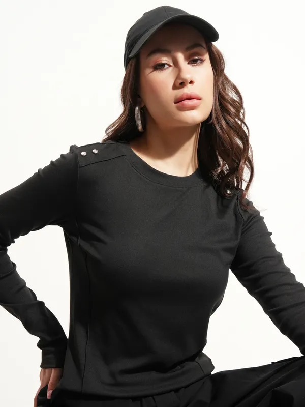 Tokyo Talkies Women Black Solid Regular Top