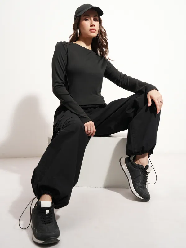 Tokyo Talkies Women Black Solid Regular Top