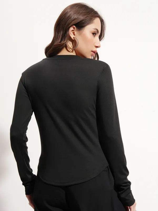 Tokyo Talkies Women Black Solid Regular Top