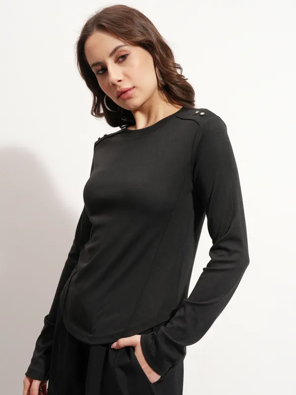 Tokyo Talkies Women Black Solid Regular Top