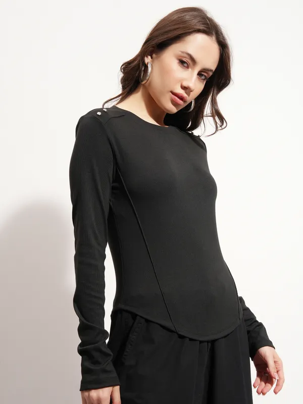 Tokyo Talkies Women Black Solid Regular Top