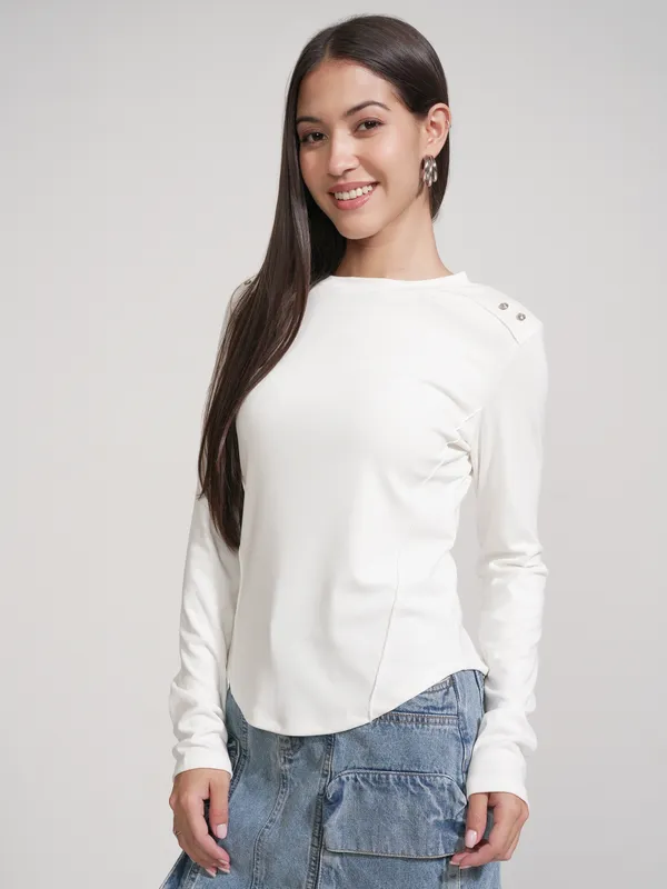 Tokyo Talkies Women White Solid Regular Top