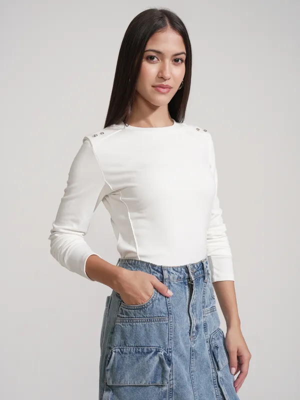 Tokyo Talkies Women White Solid Regular Top