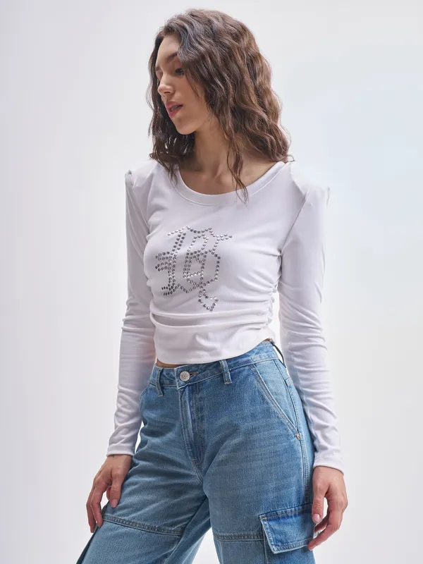 Tokyo Talkies Women White Embellished Regular Top