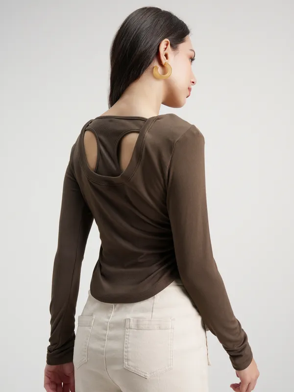 Tokyo Talkies Women Brown Embellished Regular Top