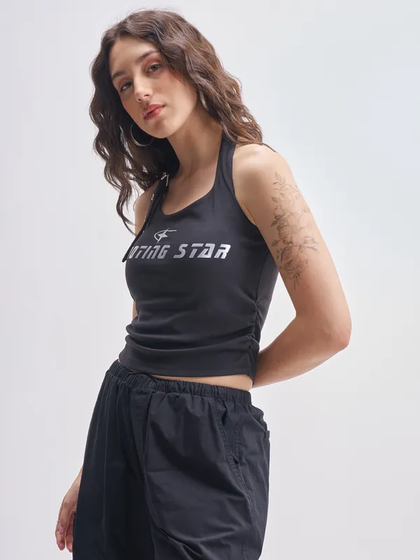 Tokyo Talkies Women Black Printed Regular Top