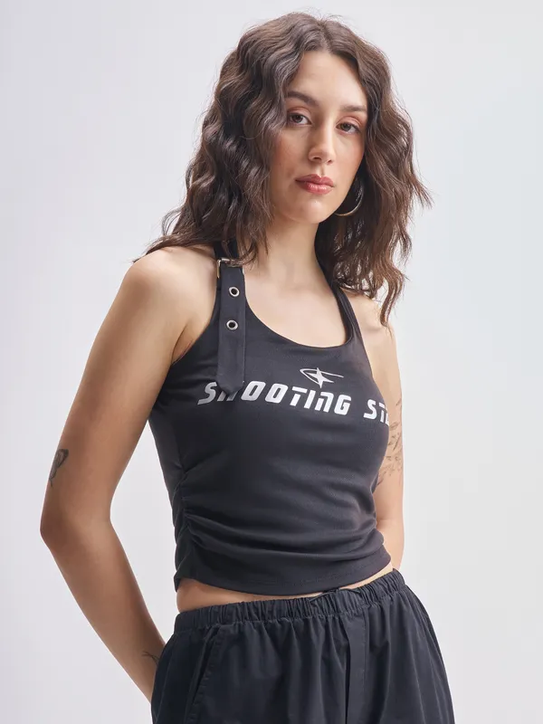 Tokyo Talkies Women Black Printed Regular Top