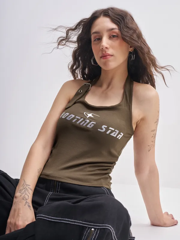 Tokyo Talkies Women Brown Printed Fitted Top