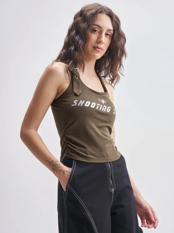 Tokyo Talkies Women Brown Printed Fitted Top