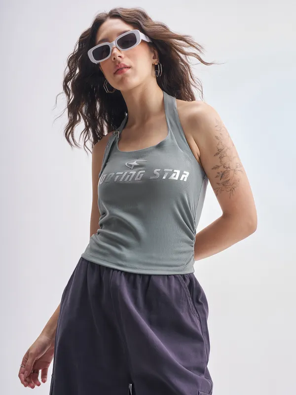 Tokyo Talkies Women Grey Printed Fitted Top