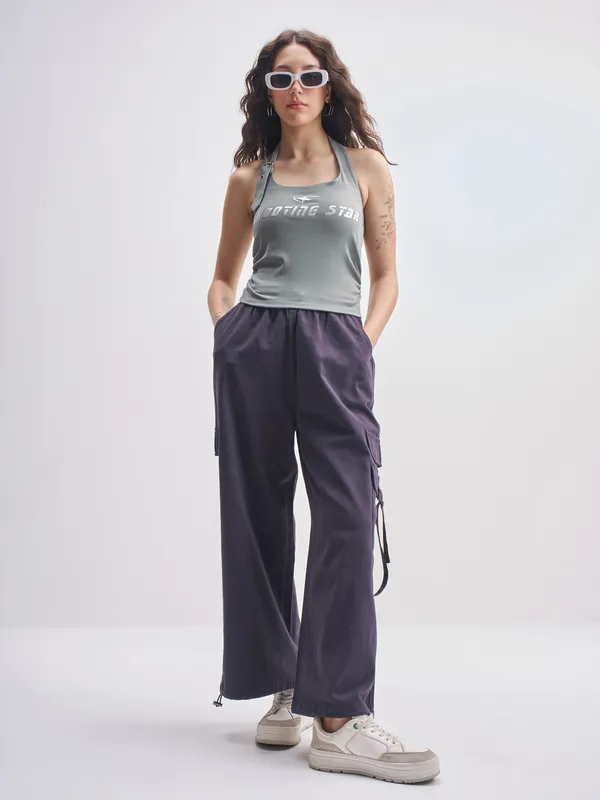 Tokyo Talkies Women Grey Printed Fitted Top