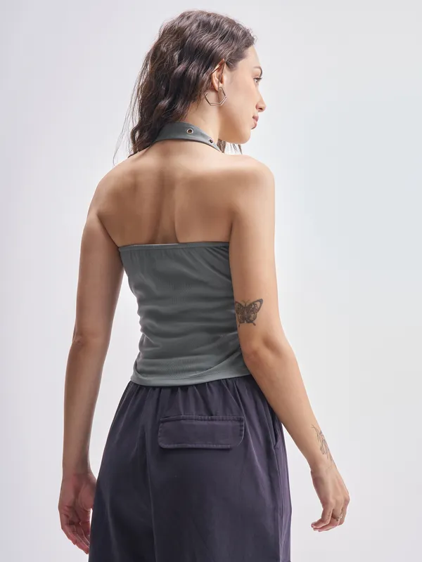 Tokyo Talkies Women Grey Printed Fitted Top