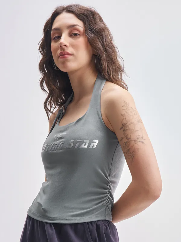 Tokyo Talkies Women Grey Printed Fitted Top