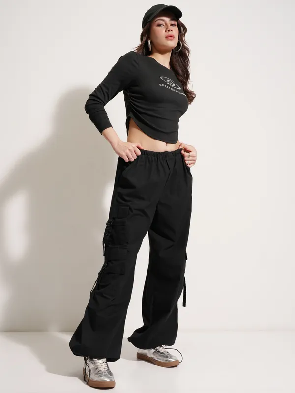 Tokyo Talkies Women Black Printed Regular Top