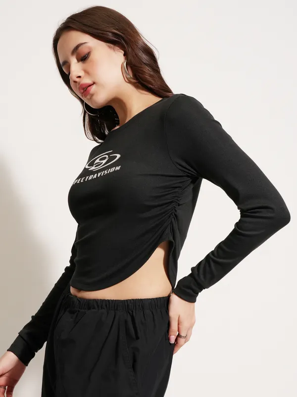 Tokyo Talkies Women Black Printed Regular Top