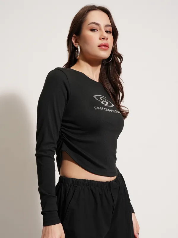 Tokyo Talkies Women Black Printed Regular Top