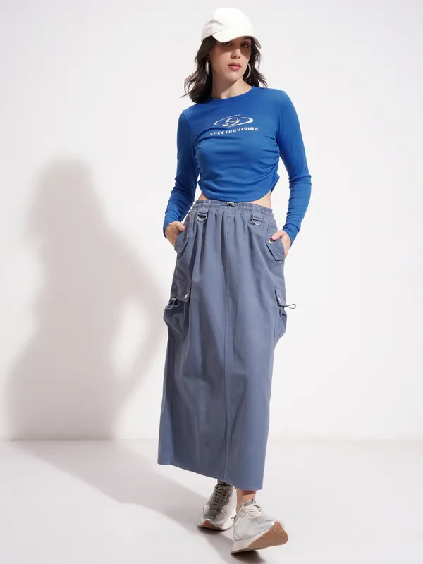 Tokyo Talkies Women Blue Printed Regular Top