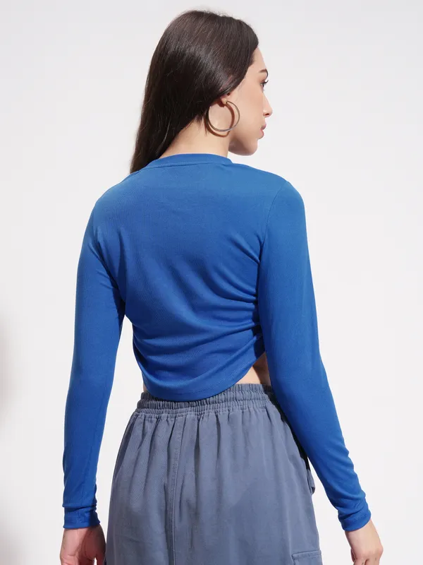 Tokyo Talkies Women Blue Printed Regular Top