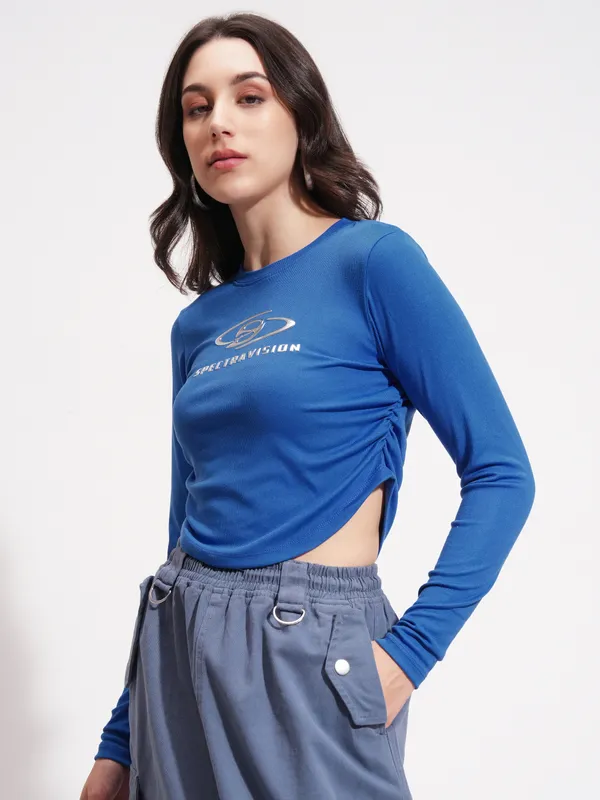 Tokyo Talkies Women Blue Printed Regular Top