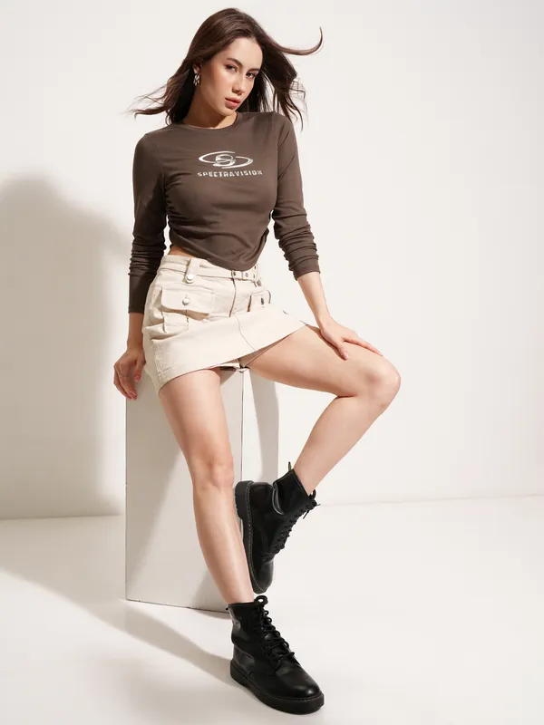 Tokyo Talkies Women Brown Printed Regular Top