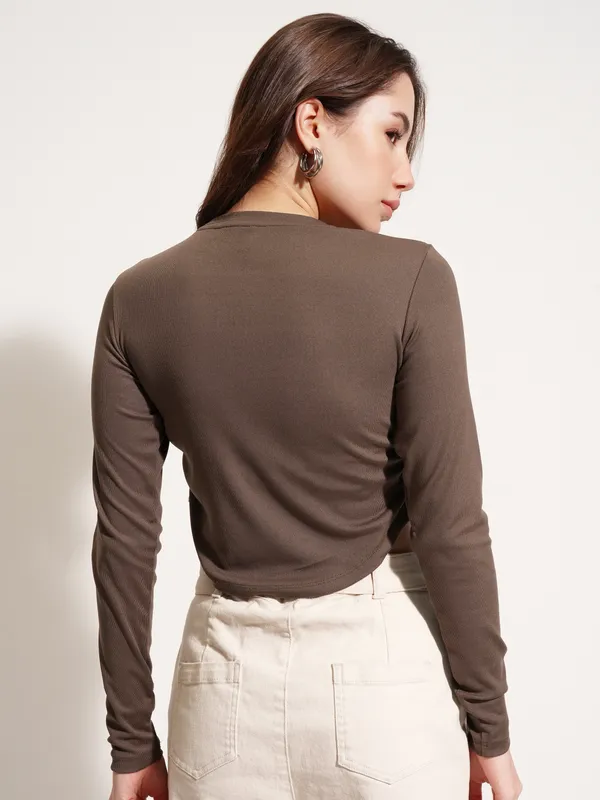 Tokyo Talkies Women Brown Printed Regular Top