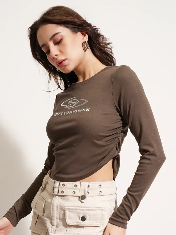 Tokyo Talkies Women Brown Printed Regular Top