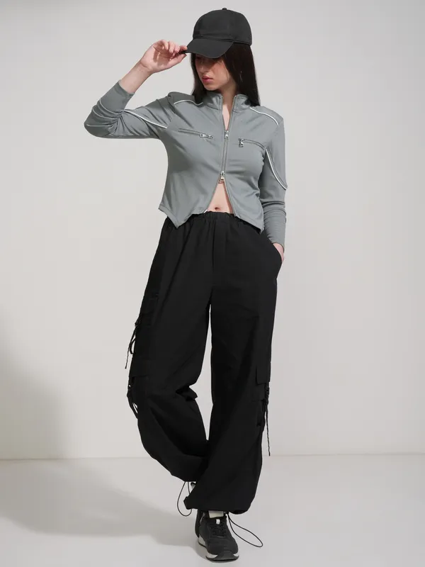 Tokyo Talkies Women Grey Solid Fitted Top