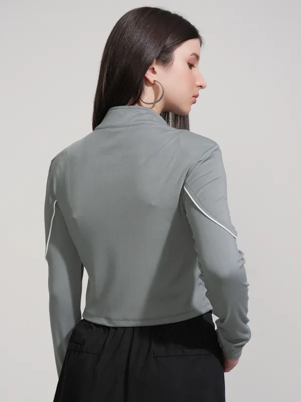 Tokyo Talkies Women Grey Solid Fitted Top