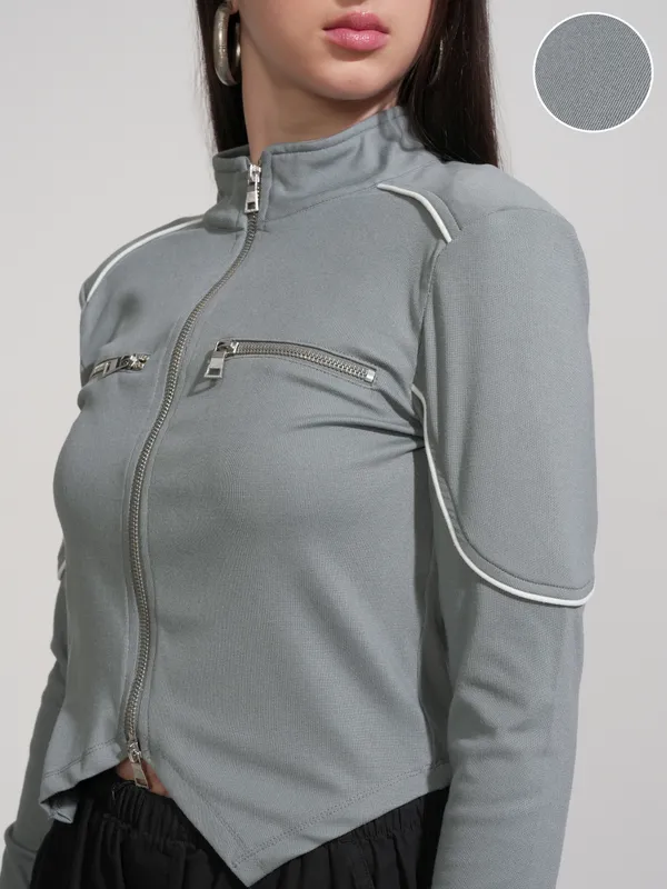 Tokyo Talkies Women Grey Solid Fitted Top