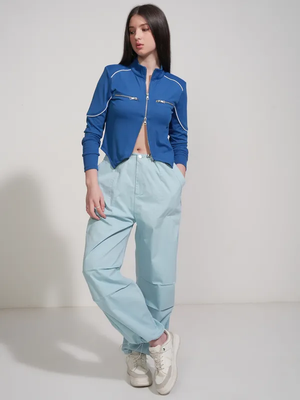 Tokyo Talkies Women Blue Solid Fitted Top