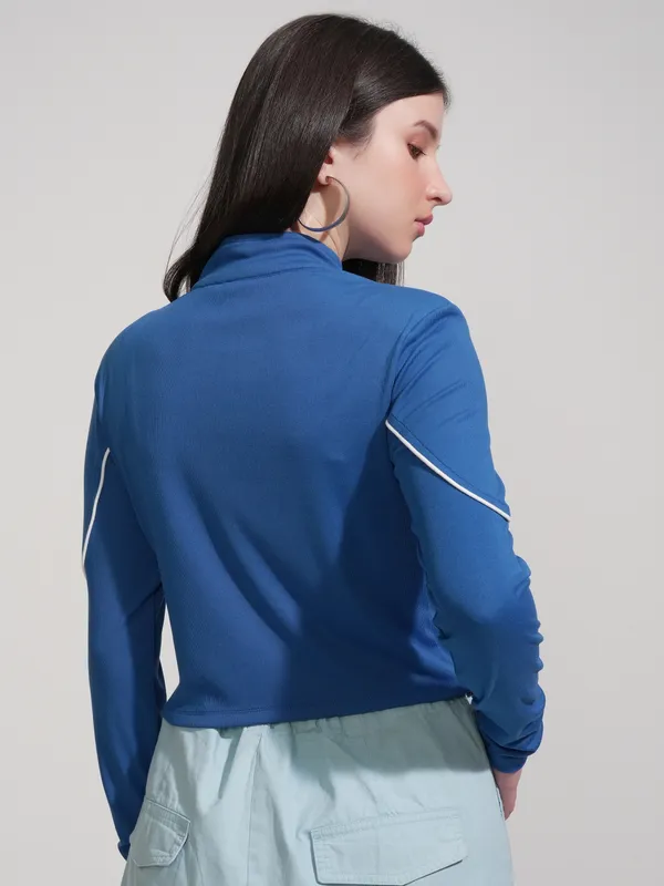 Tokyo Talkies Women Blue Solid Fitted Top