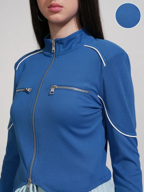 Tokyo Talkies Women Blue Solid Fitted Top