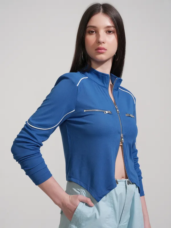 Tokyo Talkies Women Blue Solid Fitted Top