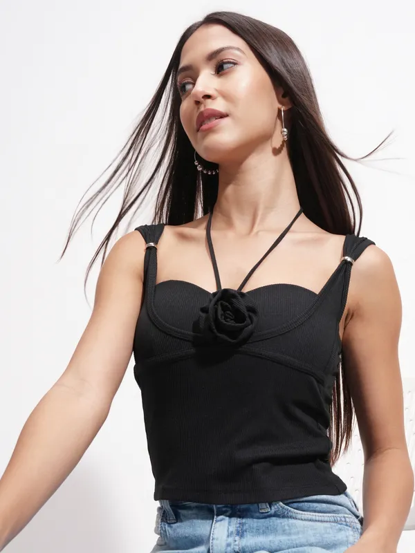 Tokyo Talkies Women Black Solid Regular Top