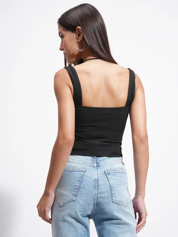 Tokyo Talkies Women Black Solid Regular Top