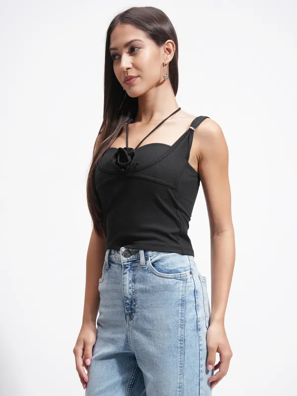 Tokyo Talkies Women Black Solid Regular Top