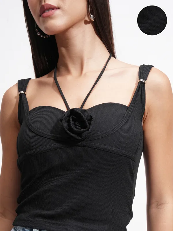 Tokyo Talkies Women Black Solid Regular Top