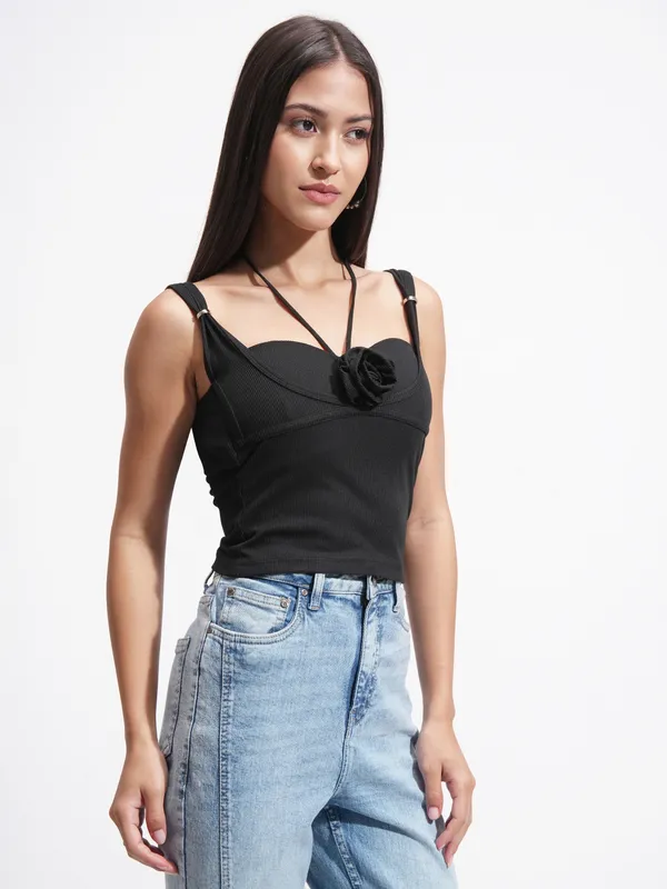Tokyo Talkies Women Black Solid Regular Top