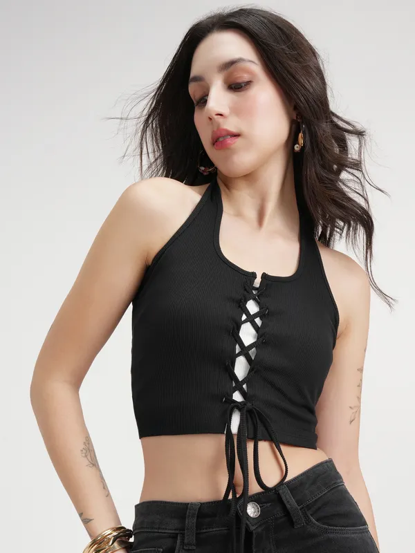 Tokyo Talkies Women Black Solid Regular Top