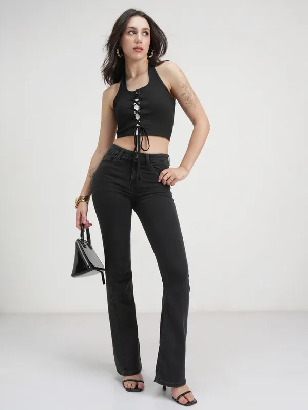 Tokyo Talkies Women Black Solid Regular Top