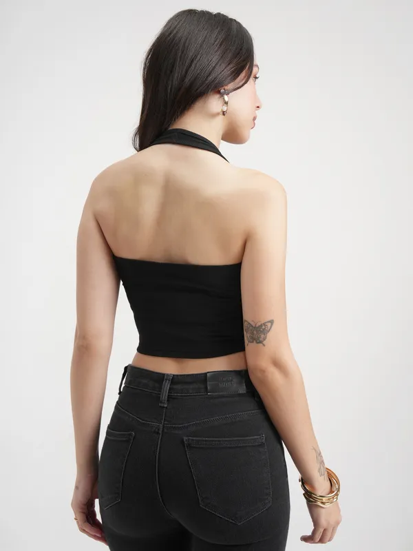 Tokyo Talkies Women Black Solid Regular Top