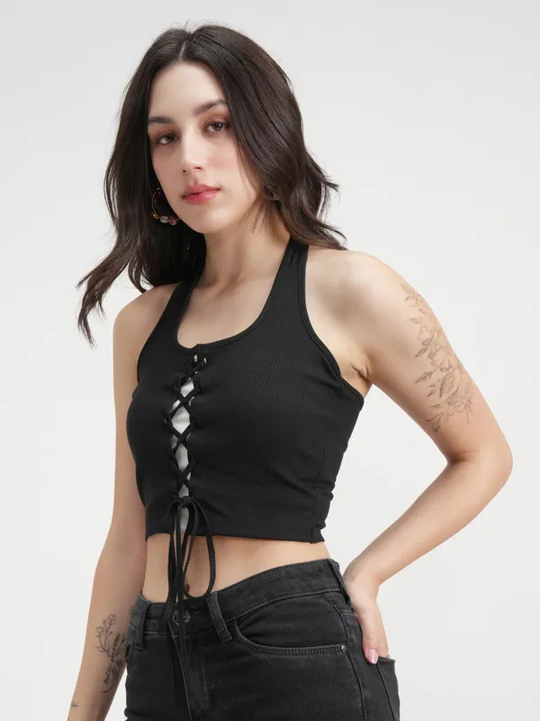Tokyo Talkies Women Black Solid Regular Top