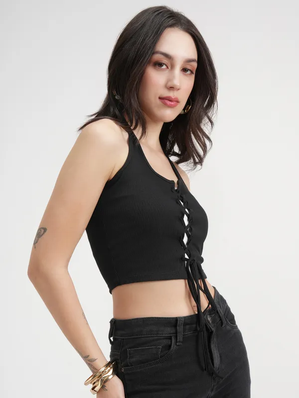 Tokyo Talkies Women Black Solid Regular Top